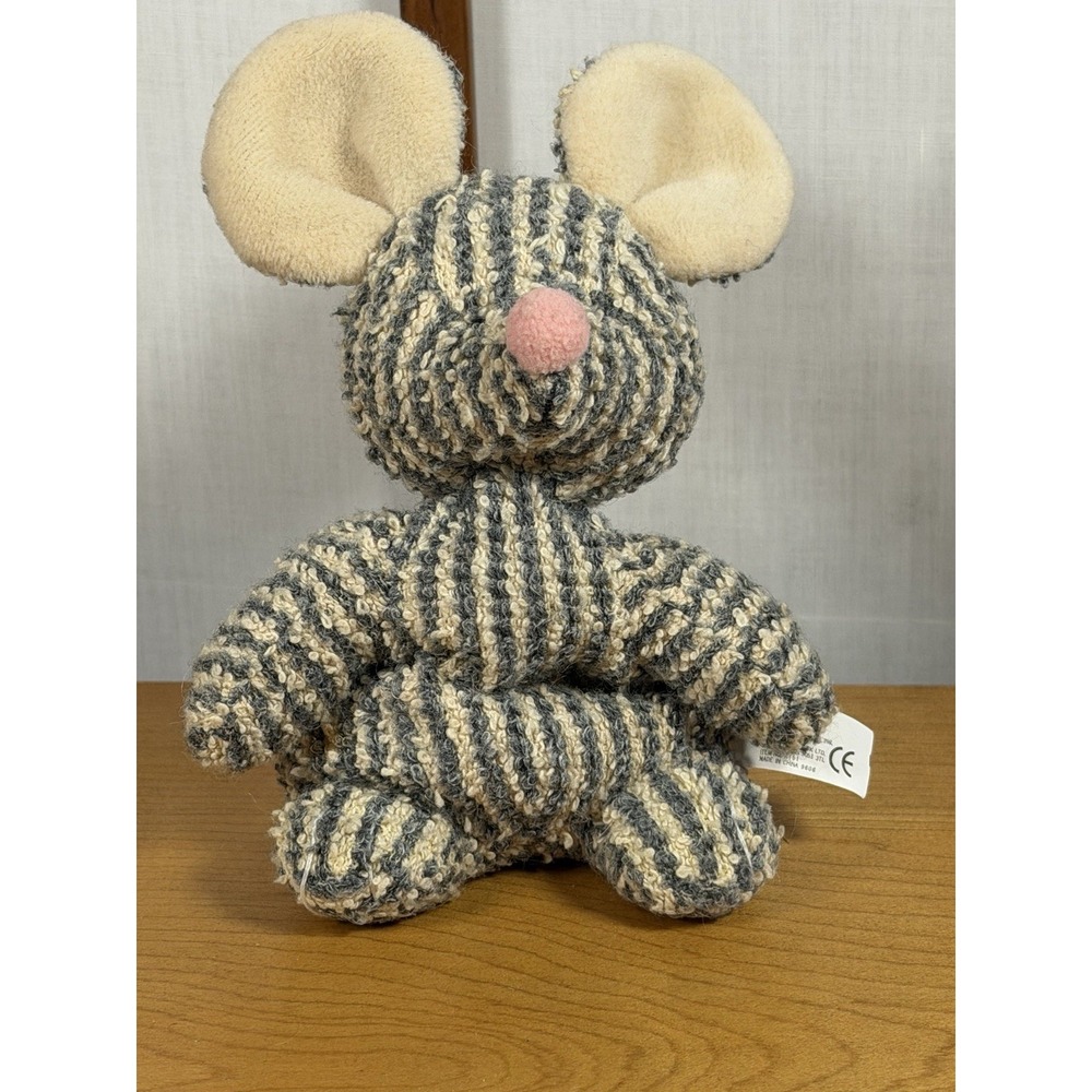 Russ Mouse Gray/Cream Striped Beanbag Berries Terry Cloth Home Buddies Vtg